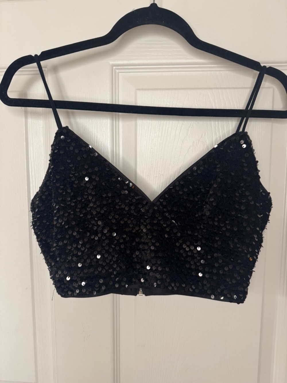 Black Sequin Cropped Cami Top